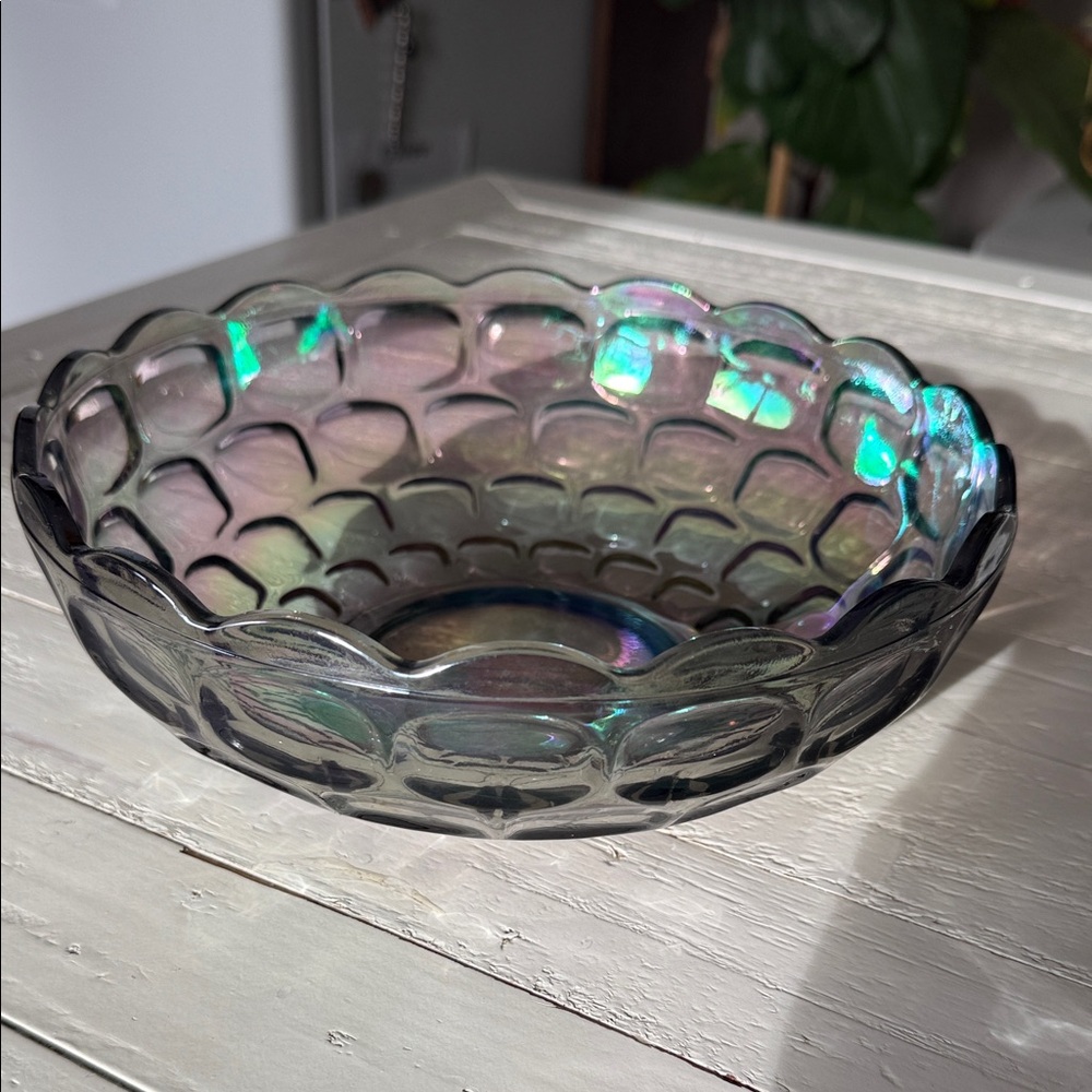Carnival glass Large Federal Glass Thumbprint Smokey Iridescent Serving Bowl